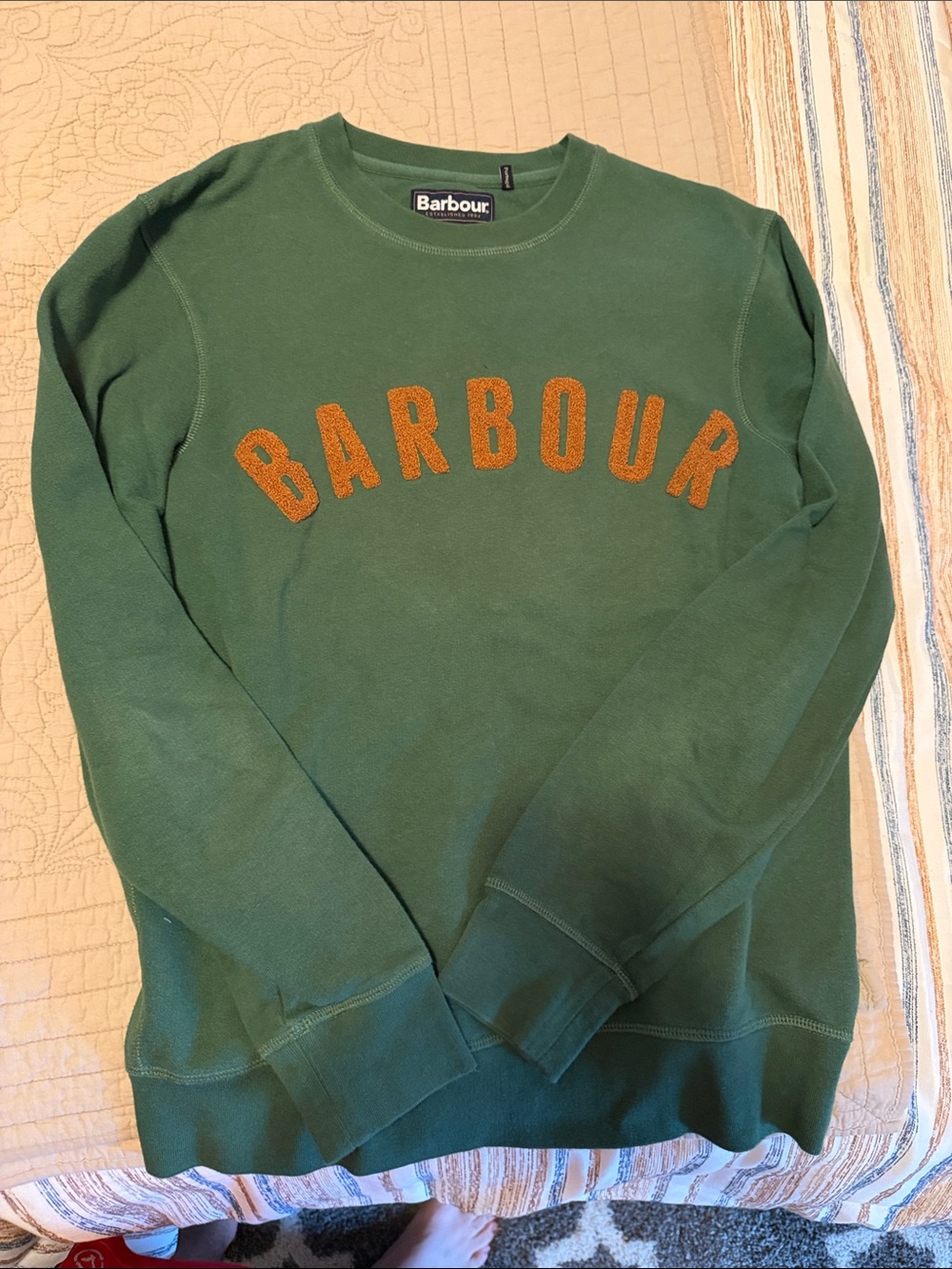 Barbour Men's Forest Green Crewneck Sweatshirt with Rust Logo